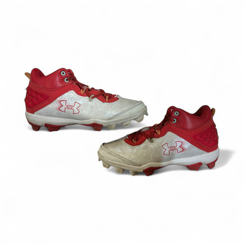 Vist Large View of Product Image Which is Used Under Armour Adult FB Cleats Red And White Senior 6