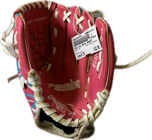 Vist Large View of Product Image Which is Used Rawlings REMIX REM91P BB/SB Glove RH Throw Pink 6"