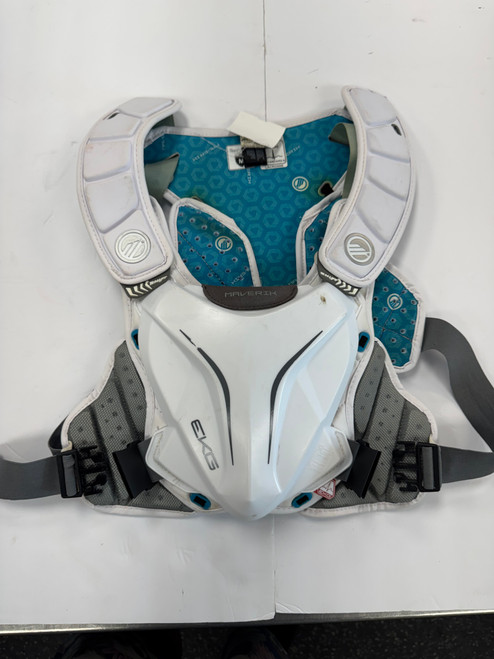 Vist Large View of Product Image Which is Used Maverik EKG Lacrosse Shoulder Pads White MD
