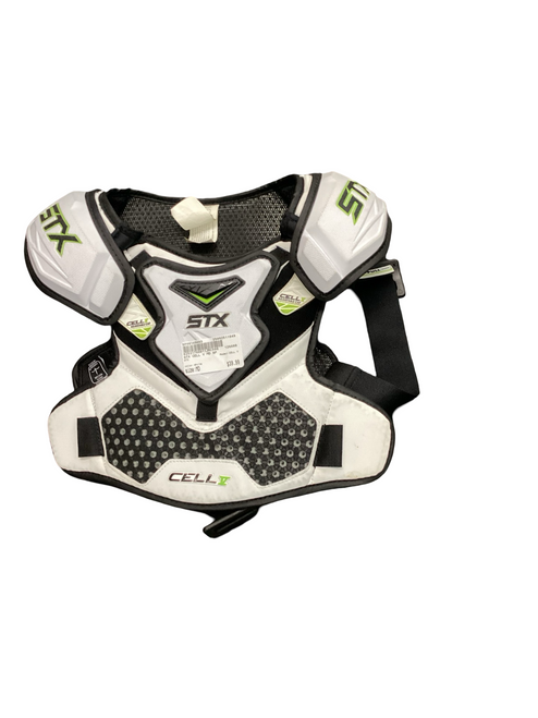 Vist Large View of Product Image Which is Used STX CELL V Lacrosse Shoulder Pads White MD