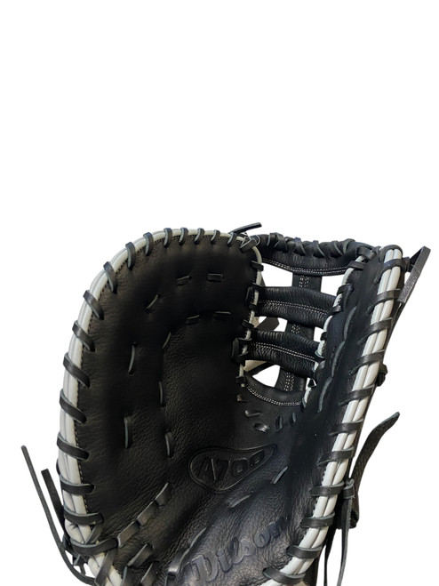 Vist Large View of Product Image Which is Used Wilson A700 LH Throw Fastpitch Gloves Black 12"