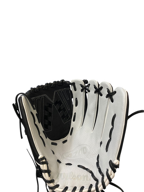 Vist Large View of Product Image Which is Used Wilson A700 RH Throw Fastpitch Gloves Black 12 1/2"