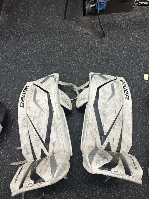Vist Large View of Product Image Which is Used Bauer SUPREME Goalie Leg Pads Senior White 34"