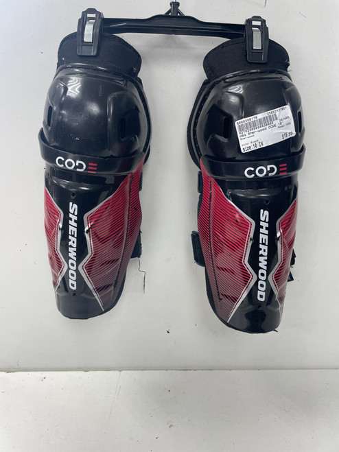 Vist Large View of Product Image Which is Used Sher-wood CODE Youth Shin Guards Black 10"