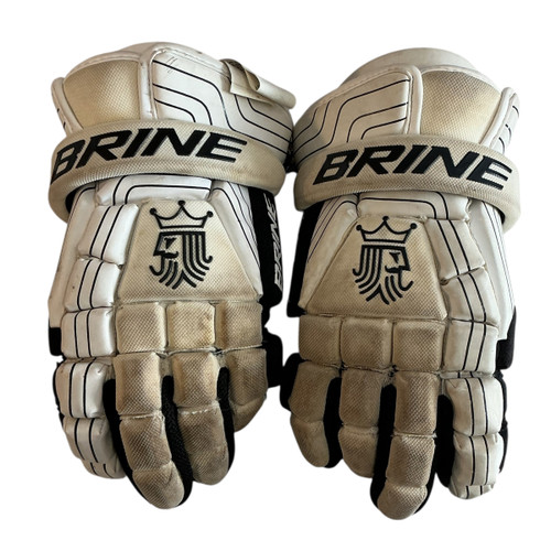 Vist Large View of Product Image Which is Used Brine Lacrosse Gloves Junior White 12"