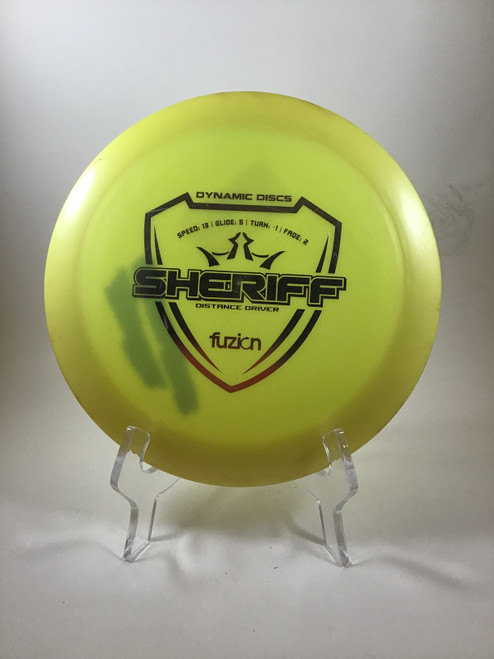 Vist Large View of Product Image Which is Used Dynamic Discs FUZION SHERIFF Disc Golf Driver Yellow 173g
