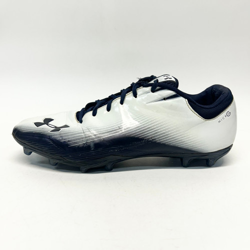 Vist Large View of Product Image Which is Used Under Armour MICRO Adult FB Cleats White And Navy Blue Senior 11