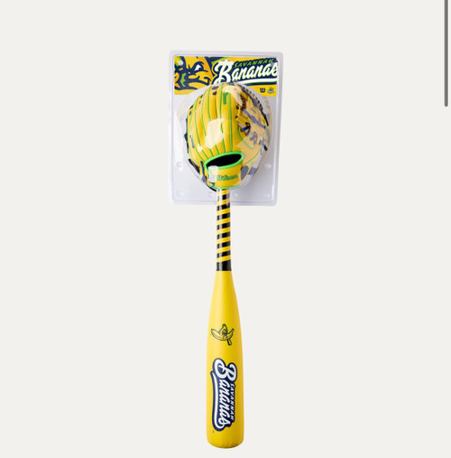 Vist Large View of Product Image Which is New SAVANNAH BANANA RHT GLOVE/BAT COMBO