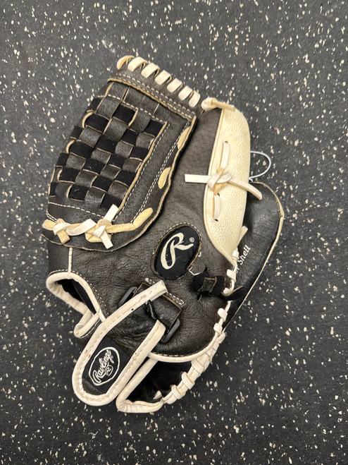 Vist Large View of Product Image Which is Used Rawlings HFP125BW RH Throw Fastpitch Gloves Black And White 12 1/2"