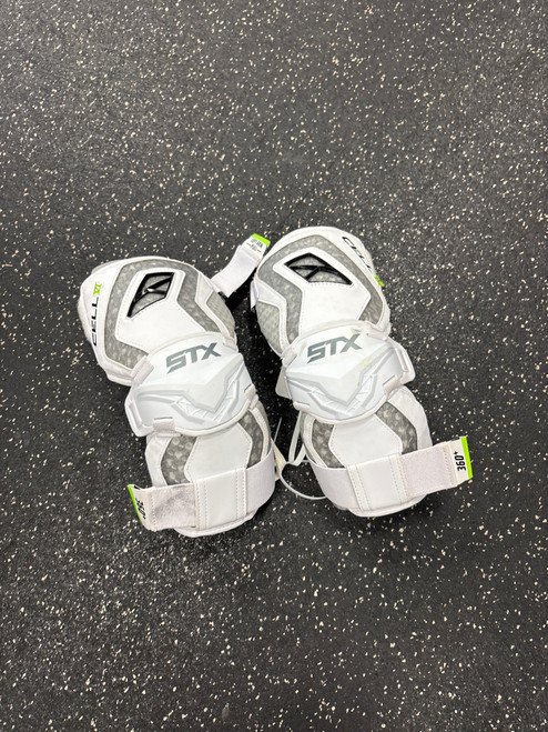 Vist Large View of Product Image Which is Used STX CELL VI ARM PADS Lacrosse Arm Pads/Guards White SM