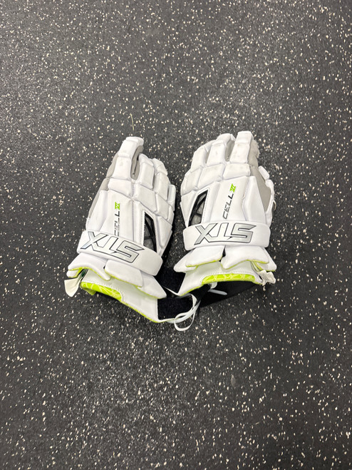 Vist Large View of Product Image Which is Used STX CELL VI Lacrosse Gloves Mens White SM