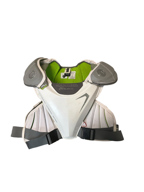 Vist Large View of Product Image Which is Used Maverik MAX EKG Lacrosse Shoulder Pads White LG