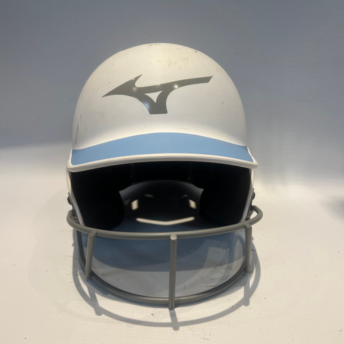 Vist Large View of Product Image Which is Used Mizuno BABYBLUE/WHITE HELMET Batting Helmet w/Mask White One Size