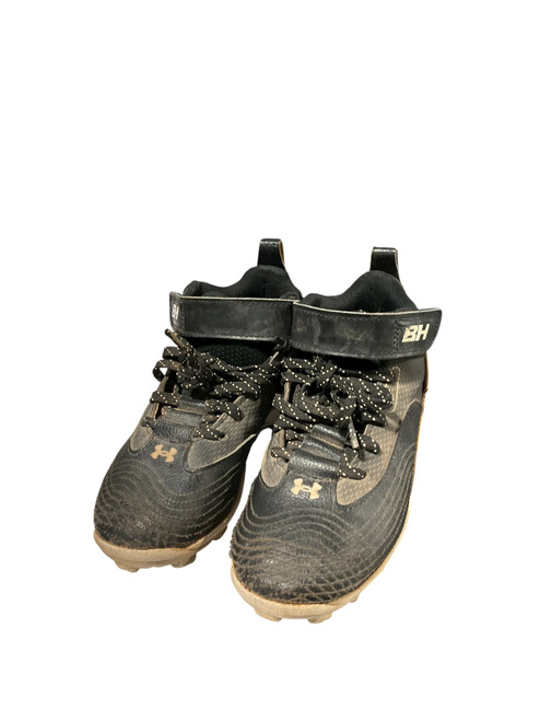 Vist Large View of Product Image Which is Used Under Armour BRYCE HARPER CLEATS BB/SB Cleats Black Youth 12.0