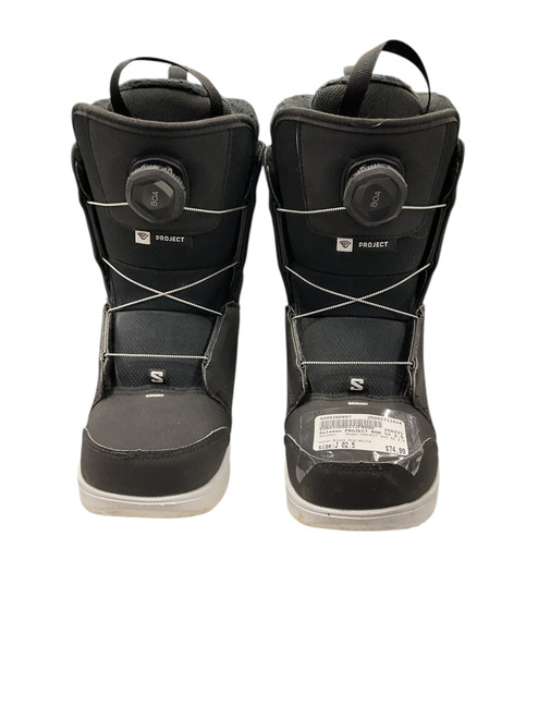 Vist Large View of Product Image Which is Used Salomon PROJECT BOA SZ 2.5 Boys Snowboard Boots Black And White Junior 02.5