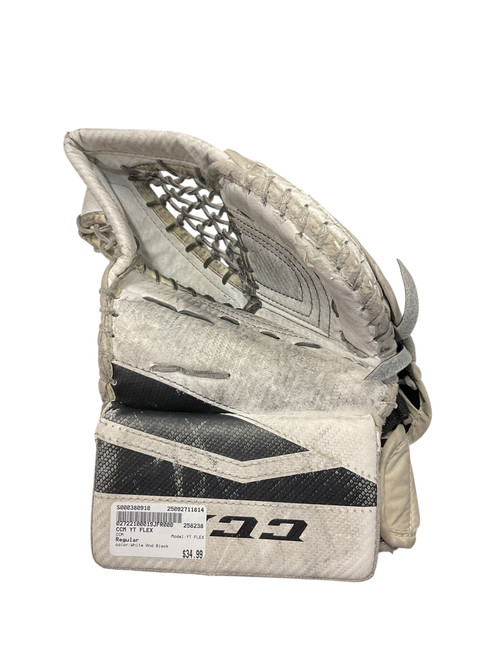 Vist Large View of Product Image Which is Used CCM YT FLEX Youth Goalie Catcher White And Black