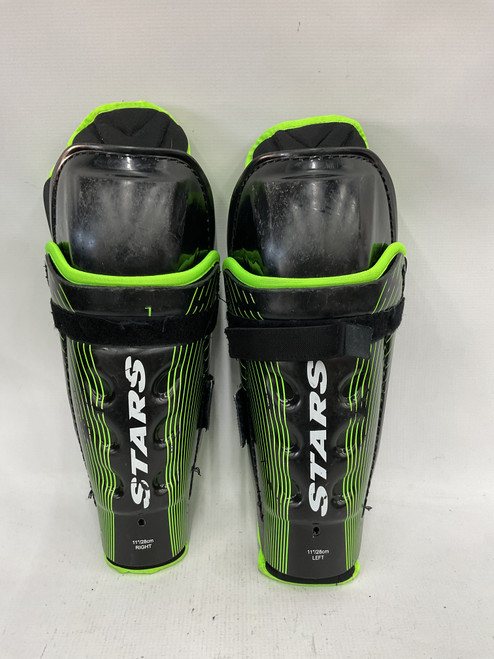 Used STARS Junior Shin Guards Black And Green 11" 11871-S000022588 Vist Large View of Product Image Which is Used STARS Junior Shin Guards Black And Green 11"