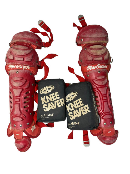 Vist Large View of Product Image Which is Used MacGregor B64 Catchers Leg Guards Red Youth