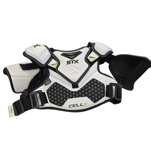Vist Large View of Product Image Which is Used STX CELL V SHOULDER PADS Lacrosse Shoulder Pads White SM