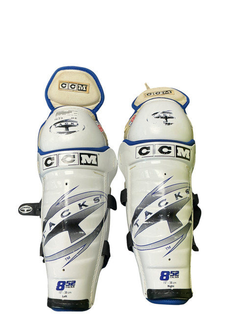 Vist Large View of Product Image Which is Used CCM 852 TACKS Senior Shin Guards White 15"