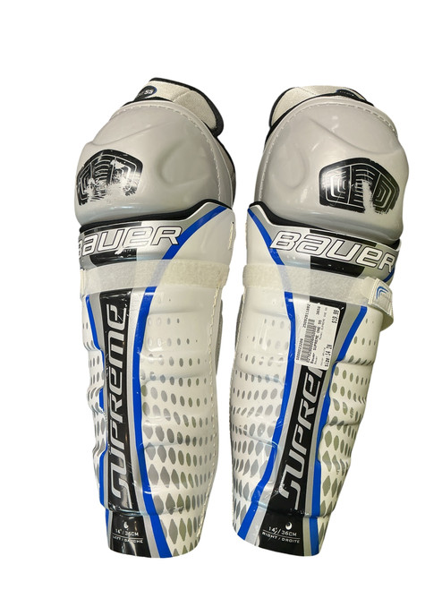 Vist Large View of Product Image Which is Used Bauer SUPREME ONE 55 Senior Shin Guards White 14"
