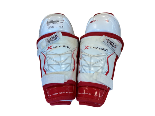 Vist Large View of Product Image Which is Used Bauer X LTX PRO Junior Shin Guards White 10"