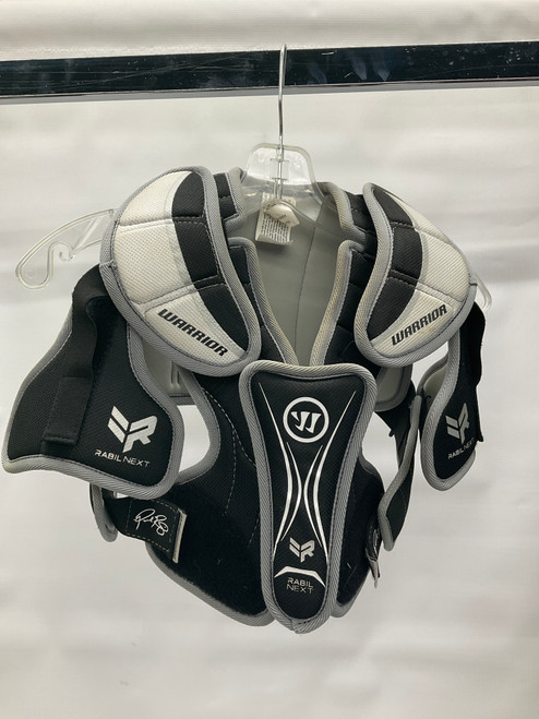 Vist Large View of Product Image Which is Used Warrior RABIL NEXT Lacrosse Shoulder Pads Black SM