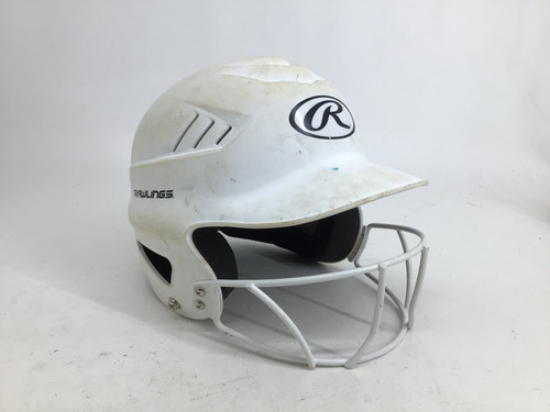 Vist Large View of Product Image Which is Used Rawlings RCFH 4 6 1/2-7 1/2 SB HELMET W/ MASK Batting Helmet w/Mask White One Size