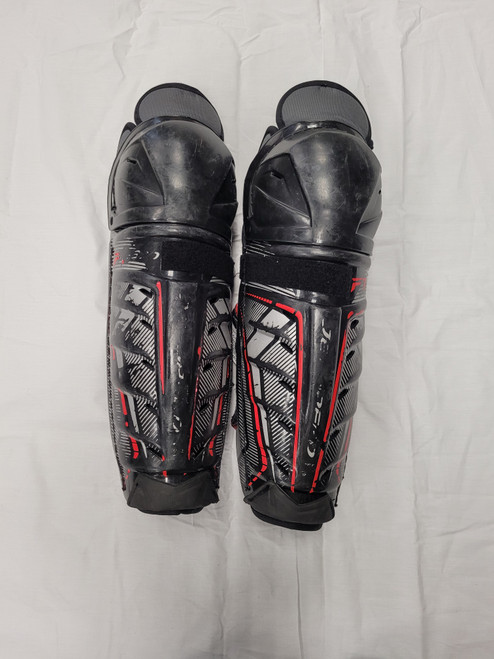 Vist Large View of Product Image Which is Used CCM JETSPEED FT370 Junior Shin Guards Black 10"