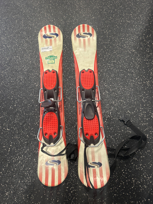 Vist Large View of Product Image Which is Used Salomon MINI TRICK SKIS 75CM Mens DH Ski/Binding White 135 cm