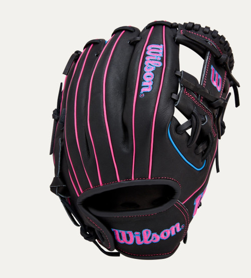 Vist Large View of Product Image Which is New A1000 11.5IN RHT BLACK/FLAMINGO PINK GLOVE