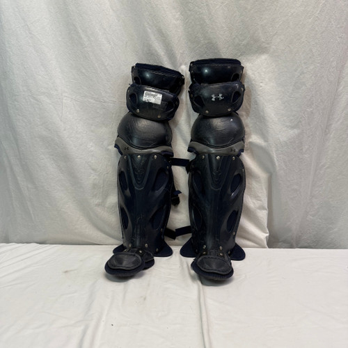 Vist Large View of Product Image Which is Used Under Armour UALG4-AP Catchers Leg Guards Navy Blue Adult