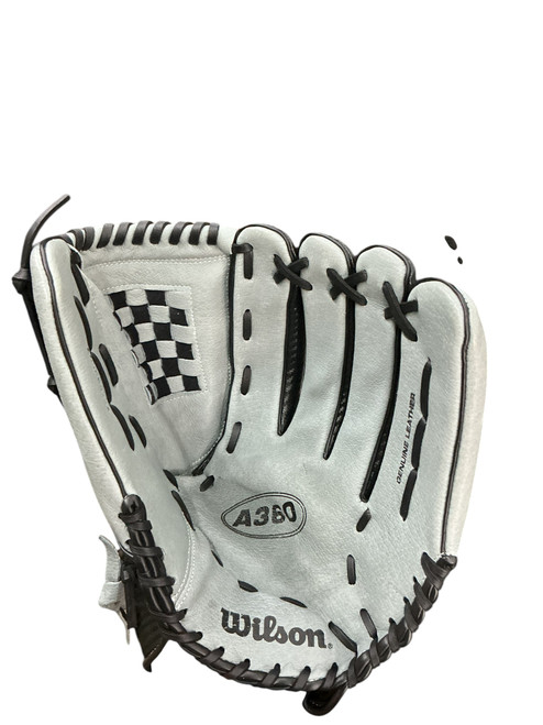 Vist Large View of Product Image Which is Used Wilson A360 BB/SB Glove RH Throw Silver And Black 14"