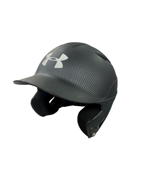 Vist Large View of Product Image Which is Used Under Armour BLACK CARBON FIBER Batting Helmet No Mask Black One Size