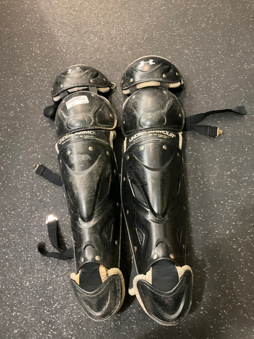 Vist Large View of Product Image Which is Used Under Armour SHIN GUARDS Catchers Leg Guards Black Adult