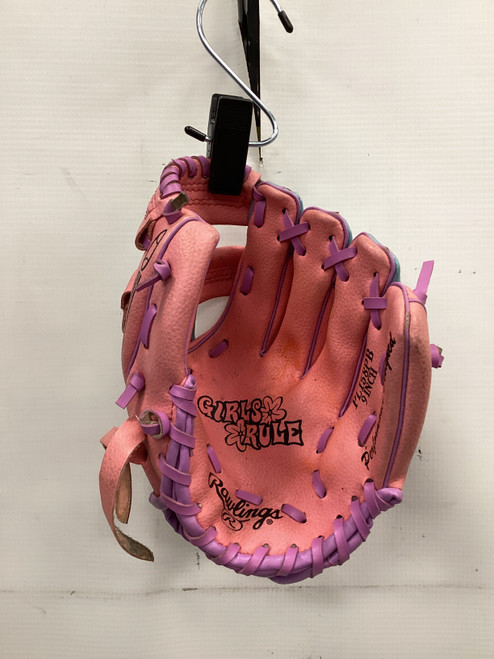 Vist Large View of Product Image Which is Used Rawlings GIRLS RULE BB/SB Glove T-ball Pink 9"