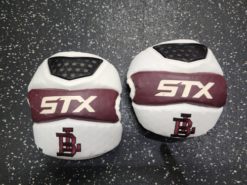 Vist Large View of Product Image Which is Used STX CELL III Lacrosse Arm Pads/Guards White LG