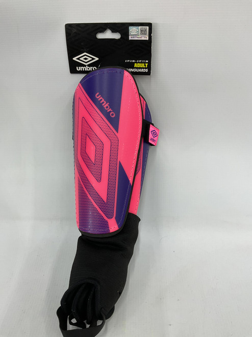 Vist Large View of Product Image Which is Used Umbro Soccer Shin Guards Adult Pink And Navy Blue Senior