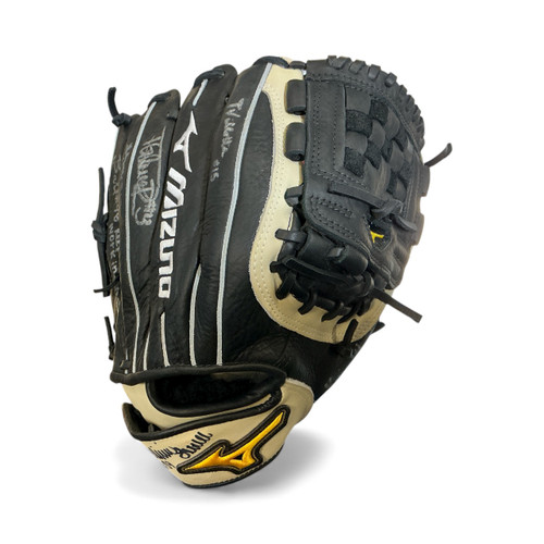 Vist Large View of Product Image Which is Used Mizuno GCCFP 1203 BB/SB Glove RH Throw Black 12"
