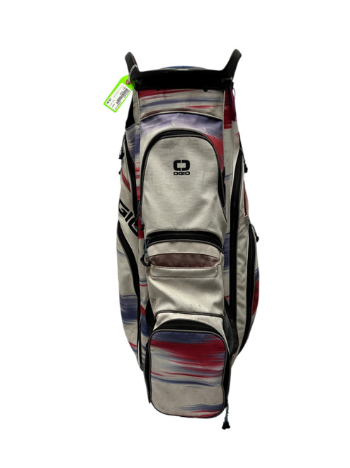 Vist Large View of Product Image Which is Used OGIO 2021 WOODE 15 Golf Cart Bag RADAR WAVES White/Royal/Red w/ Rain Hood