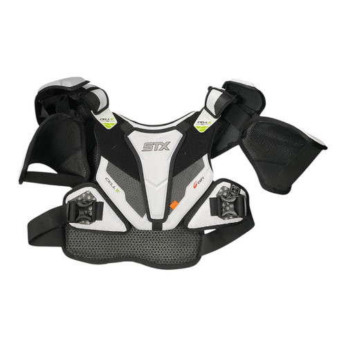 Vist Large View of Product Image Which is Used STX CELL VI SHOULDER PAD Lacrosse Shoulder Pads White LG