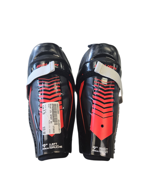 Vist Large View of Product Image Which is Used Bauer LIL SPORT Junior Shin Guards Black 9"