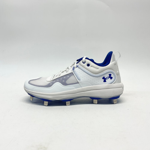 Vist Large View of Product Image Which is Used Under Armour WOMENS GLYDE BB/SB Cleats White And Royal Blue Senior 8