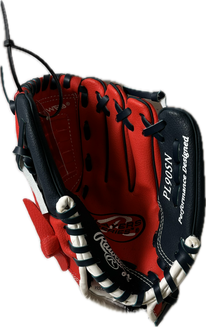 Vist Large View of Product Image Which is Used Rawlings PL90SN BB/SB Glove RH Throw Red 9"