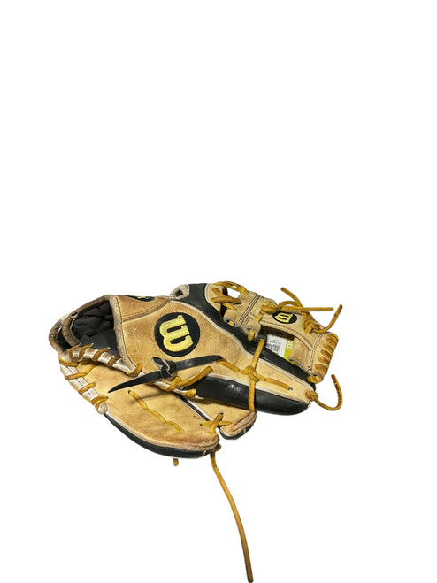 Vist Large View of Product Image Which is Used Wilson BLK/YELLOW A2000 BB/SB Glove RH Throw Black And Optic Yellow 11 1/2"