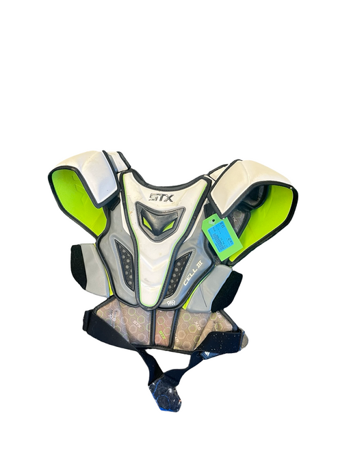 Vist Large View of Product Image Which is Used STX CELL III Lacrosse Shoulder Pads White SM