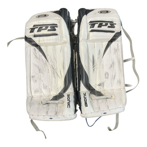 Vist Large View of Product Image Which is Used TPS Hockey BIONIC Goalie Leg Pads Senior White 34"