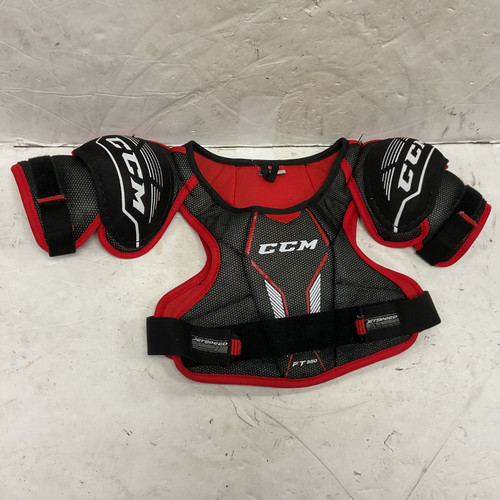 Vist Large View of Product Image Which is Used CCM JETSPEED FT350 Youth Shoulder Pads Black And Red LG