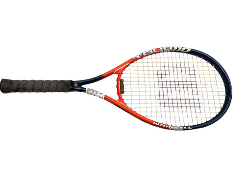 Vist Large View of Product Image Which is Used Wilson TOUR 110 TITANIUM Adult Tennis Racquet Orange 4 1/4"
