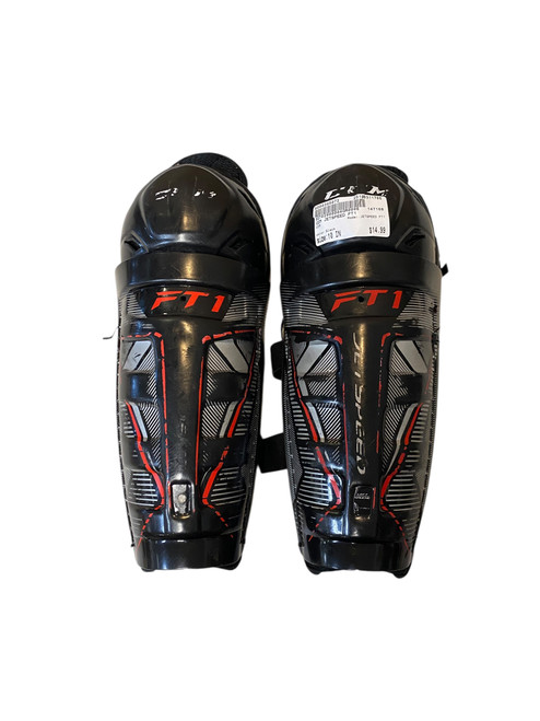 Vist Large View of Product Image Which is Used CCM JETSPEED FT1 Youth Shin Guards Black 10"